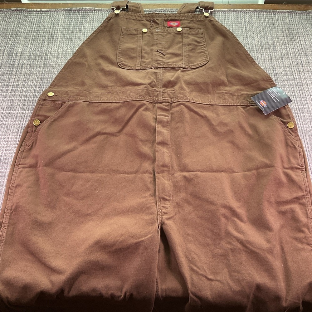 Dickies Mens Brown Duck Canvas Bib Overalls Workwear 48x30